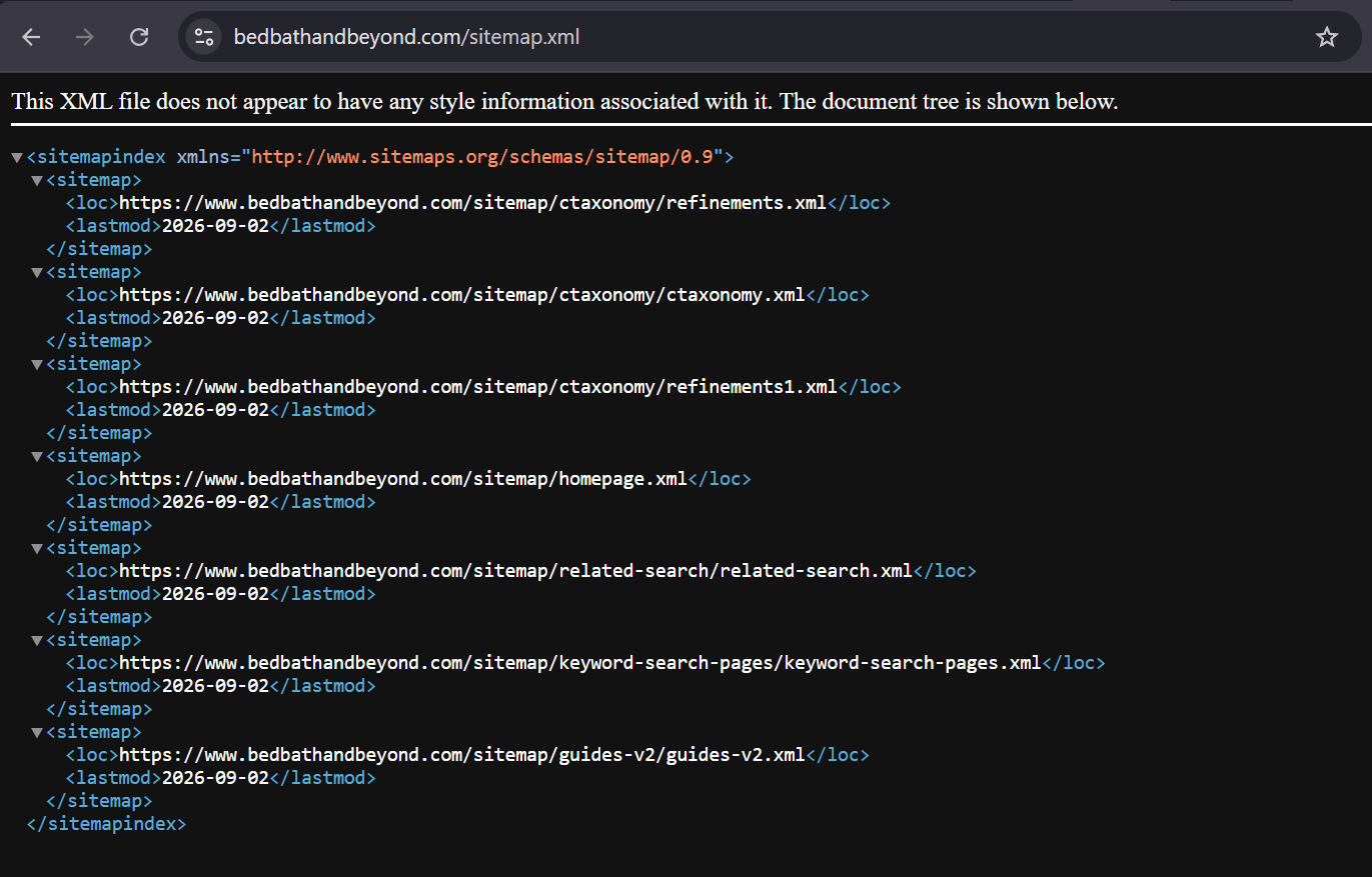 Sitemap index in the browser