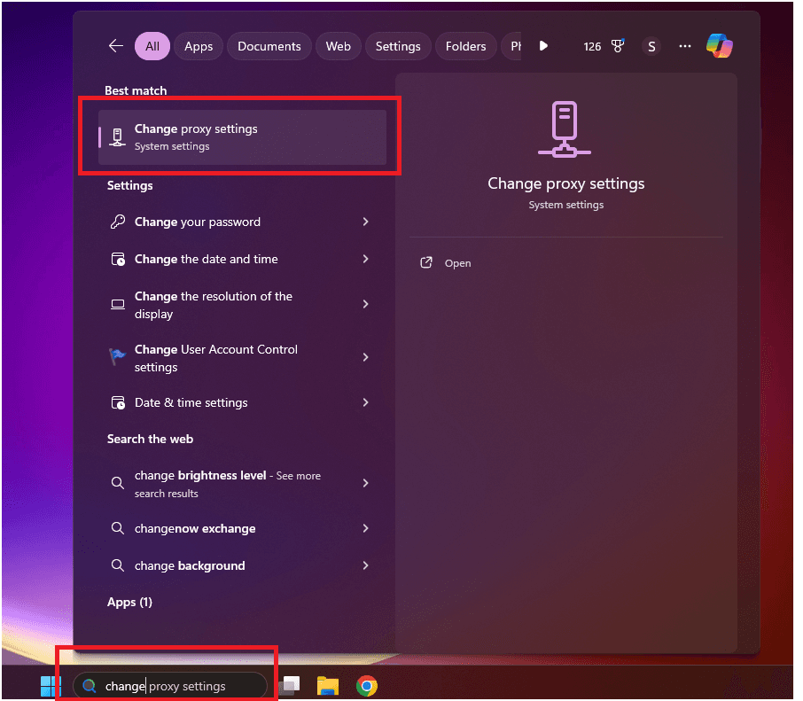Open Proxy Settings in Windows