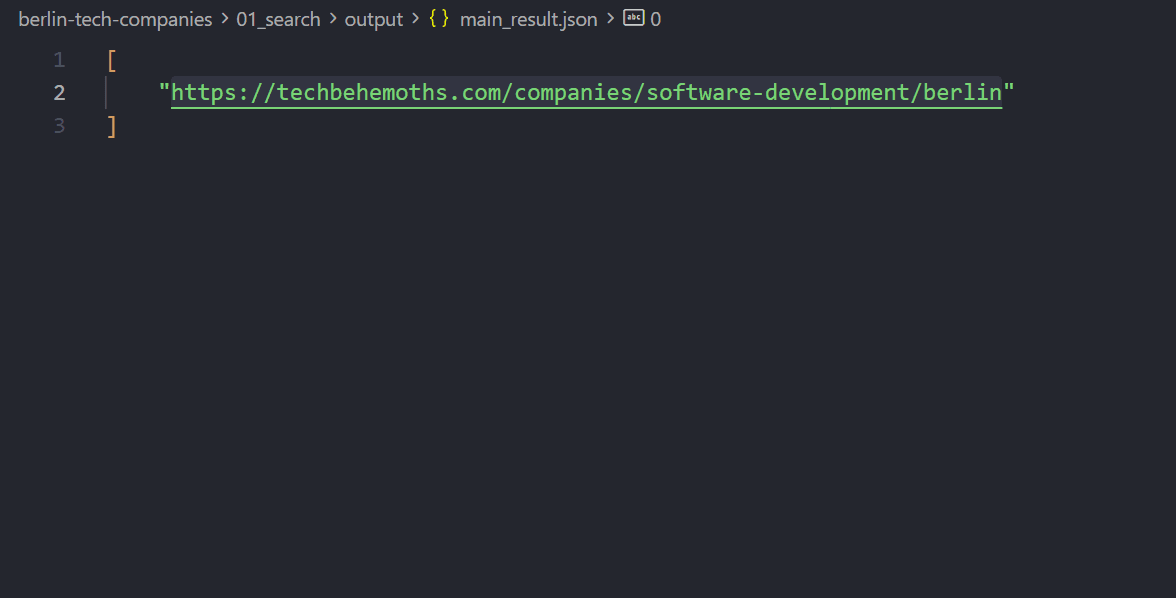 Selected directory among search results