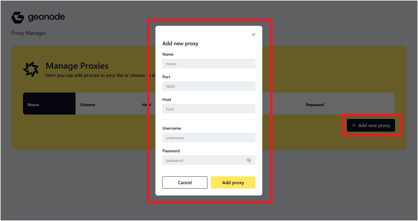 Enter Proxy Details