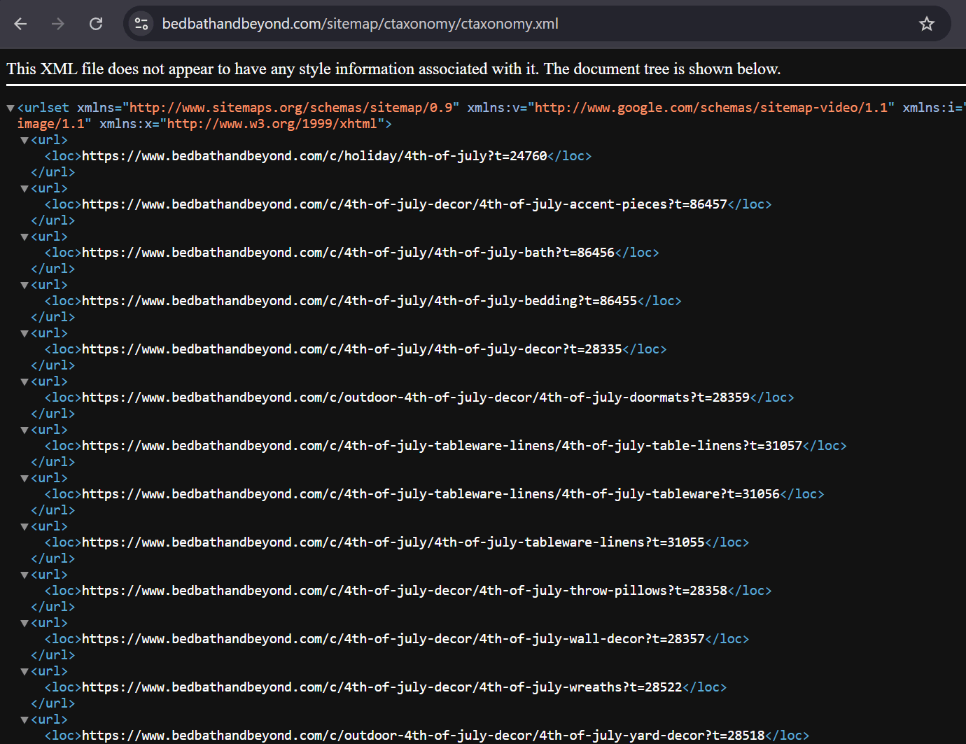 Category taxonomy XML in the browser