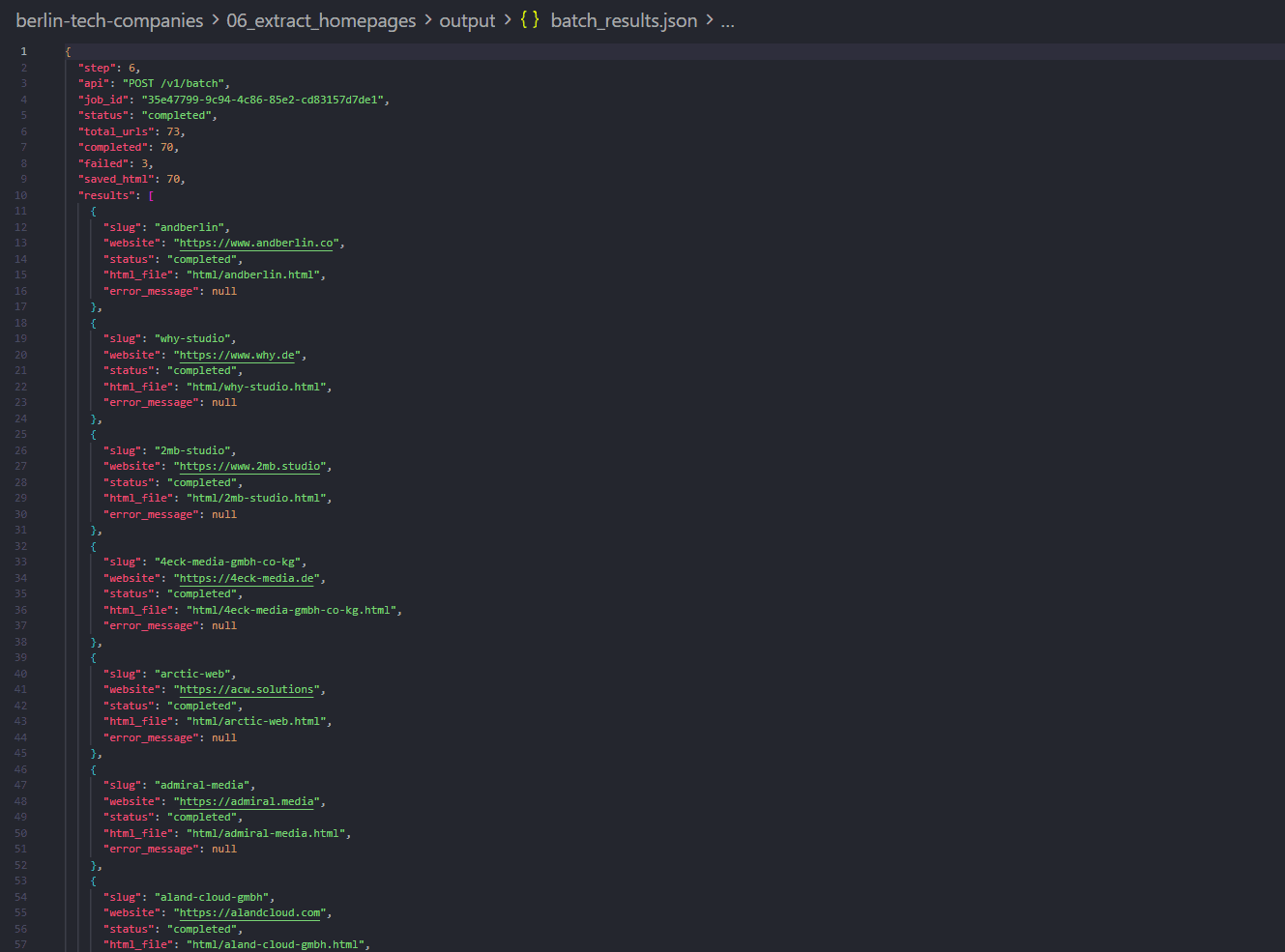 Batch job for company homepages