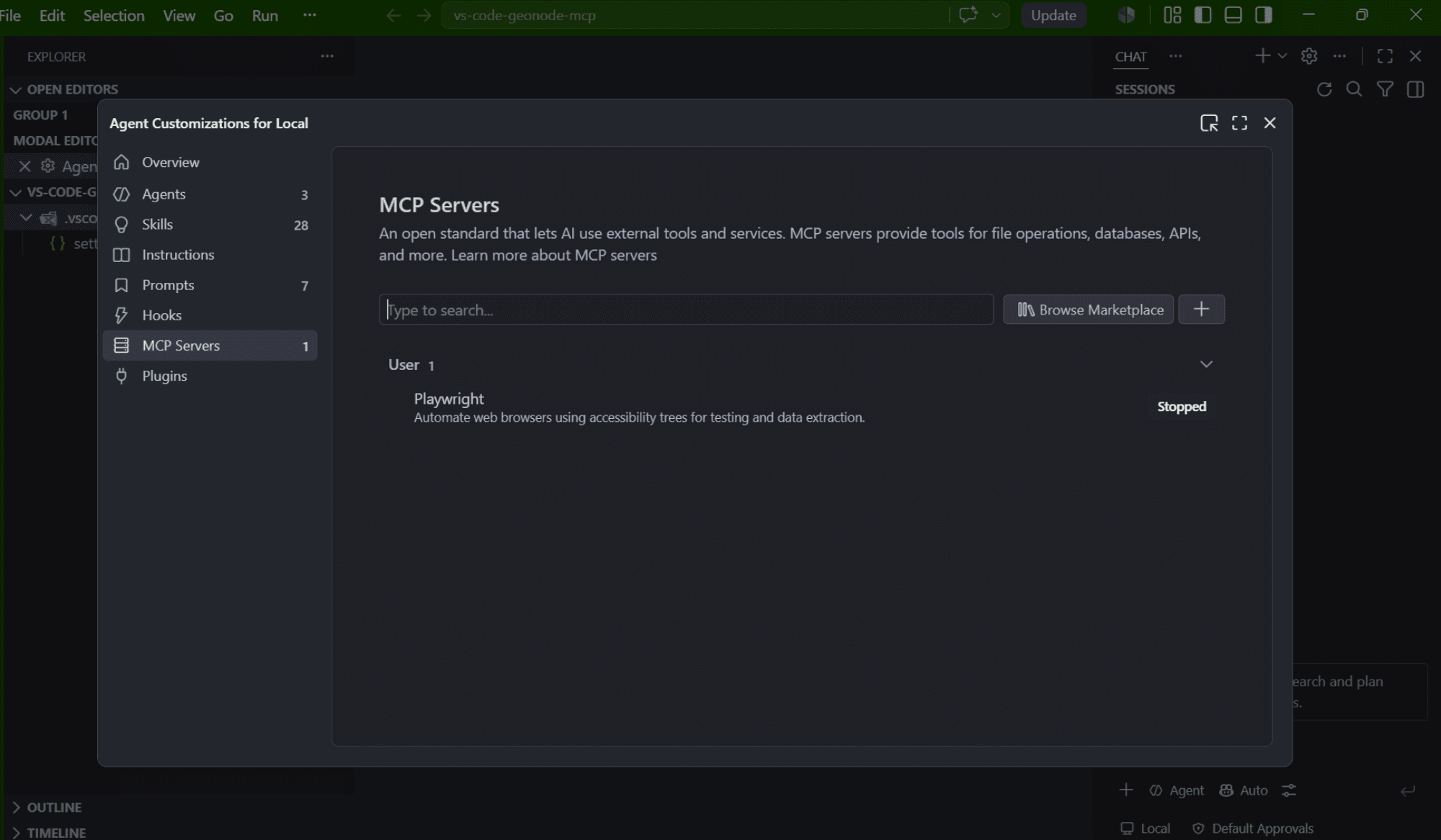 Open the MCP Servers panel