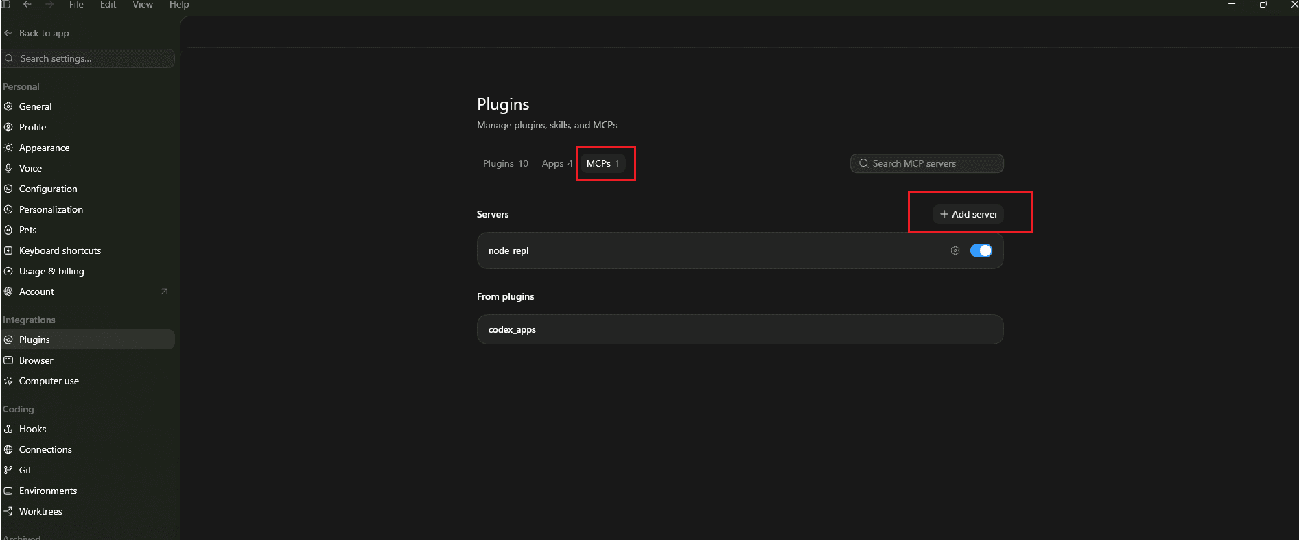 Open the MCP Servers page