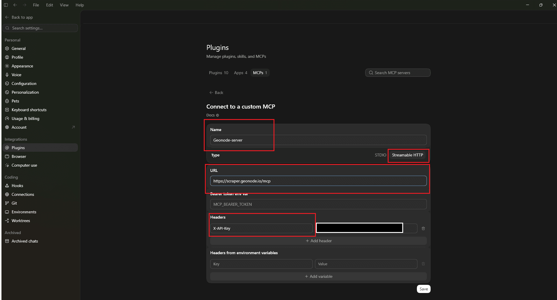Configure the GeoNode MCP server