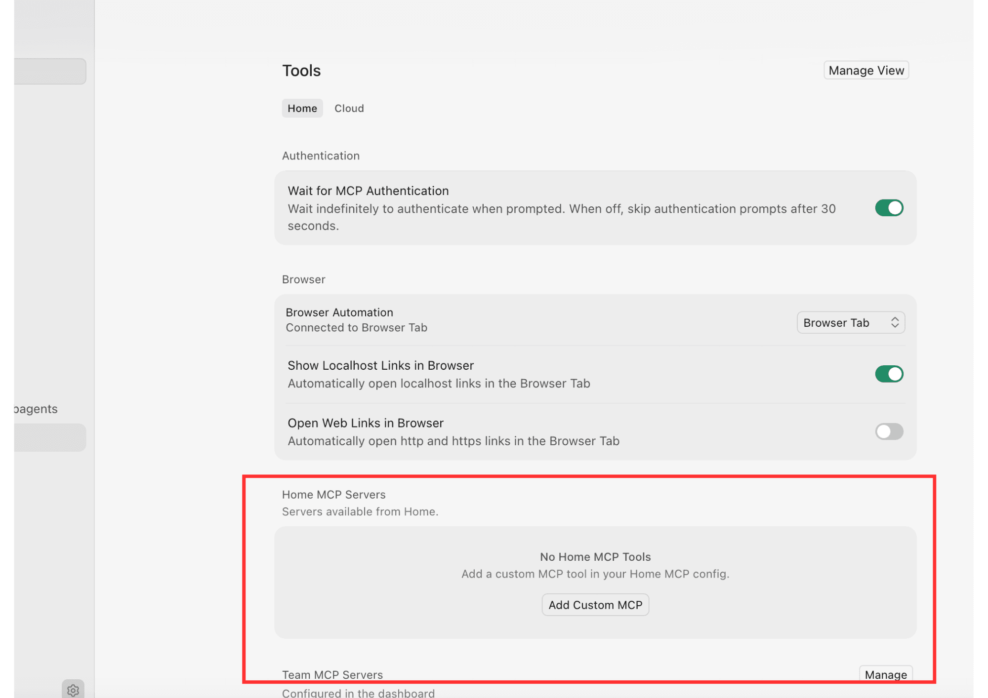 Open MCP Settings