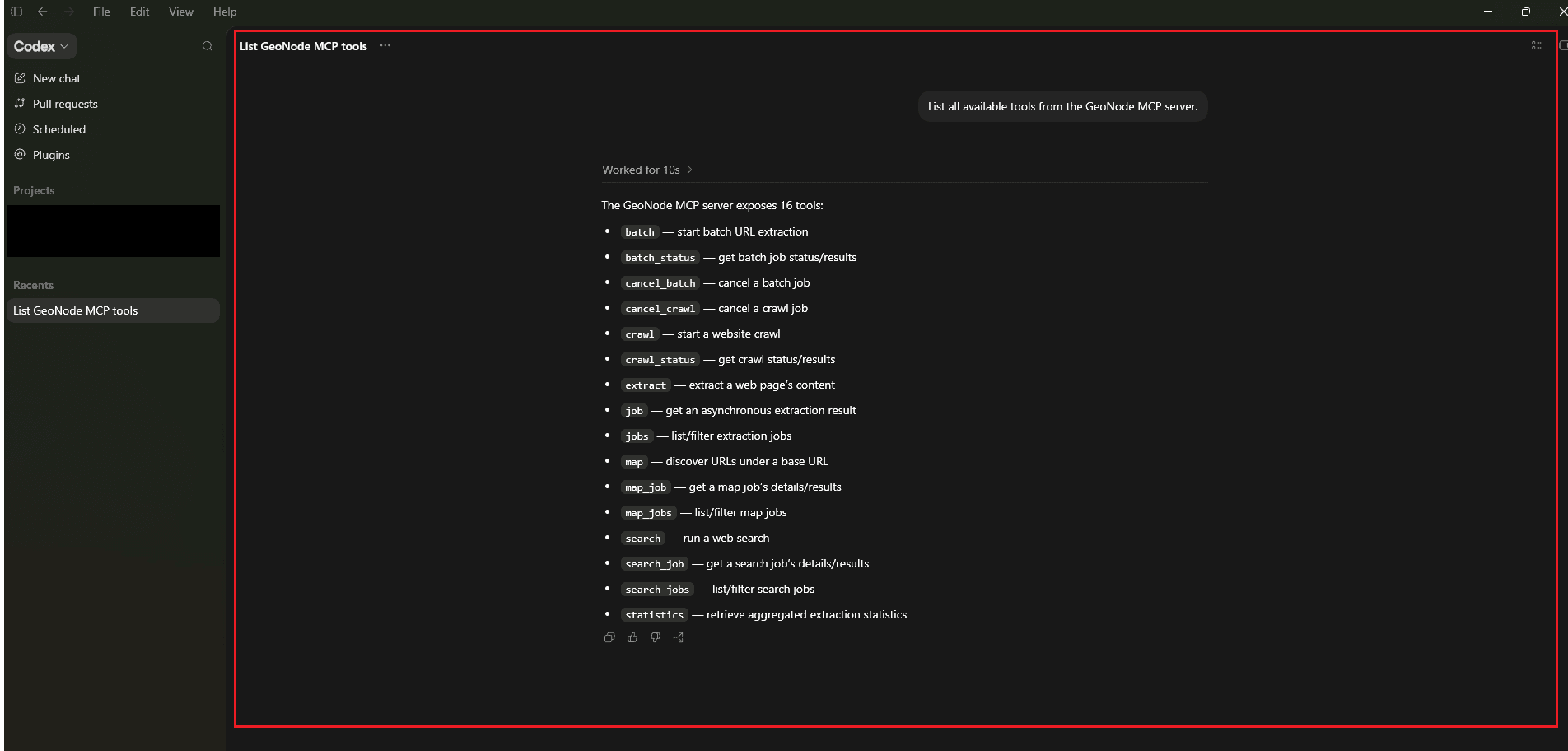 List the available GeoNode MCP tools