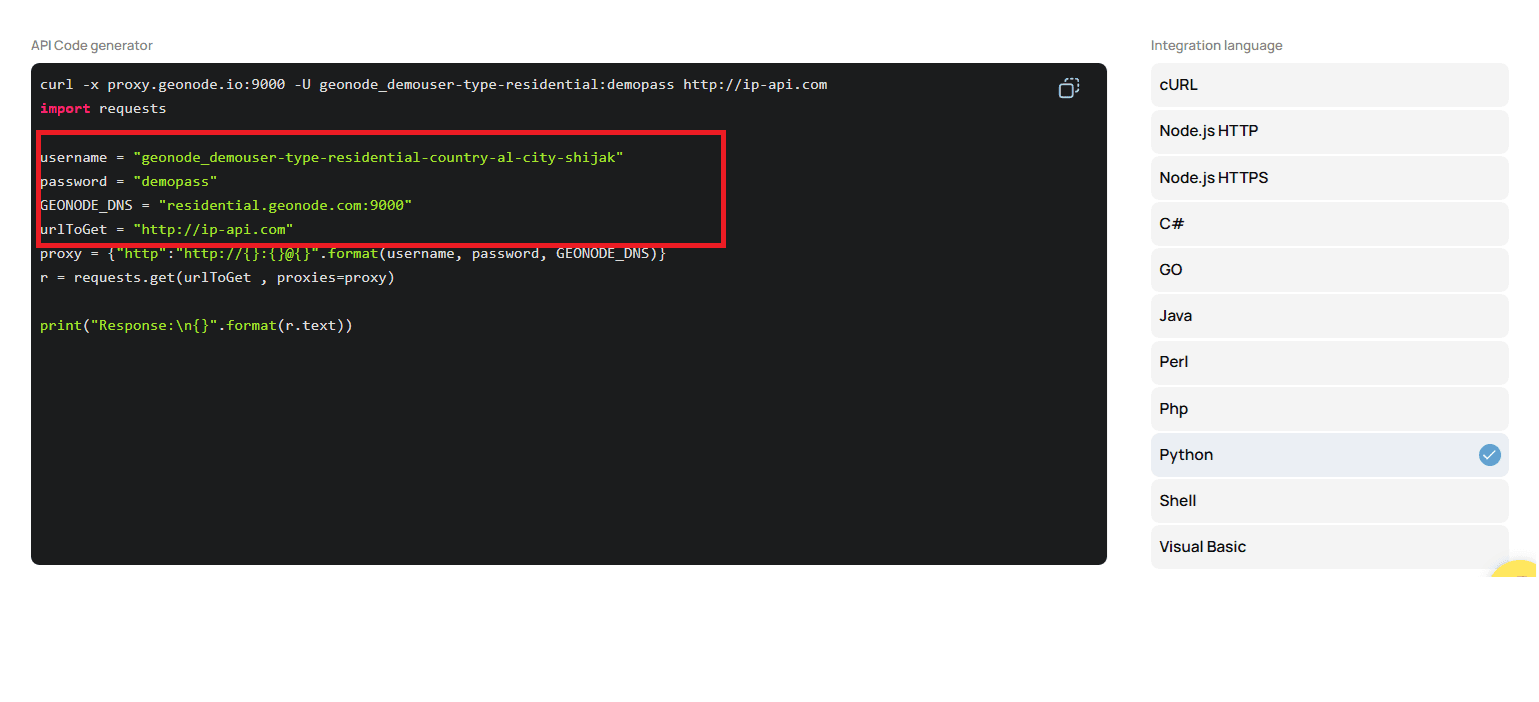 Access the API Code Generator