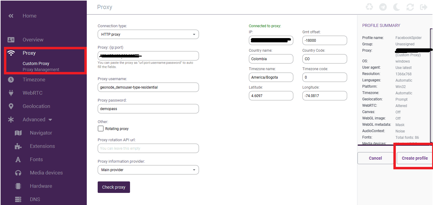 Create Profile