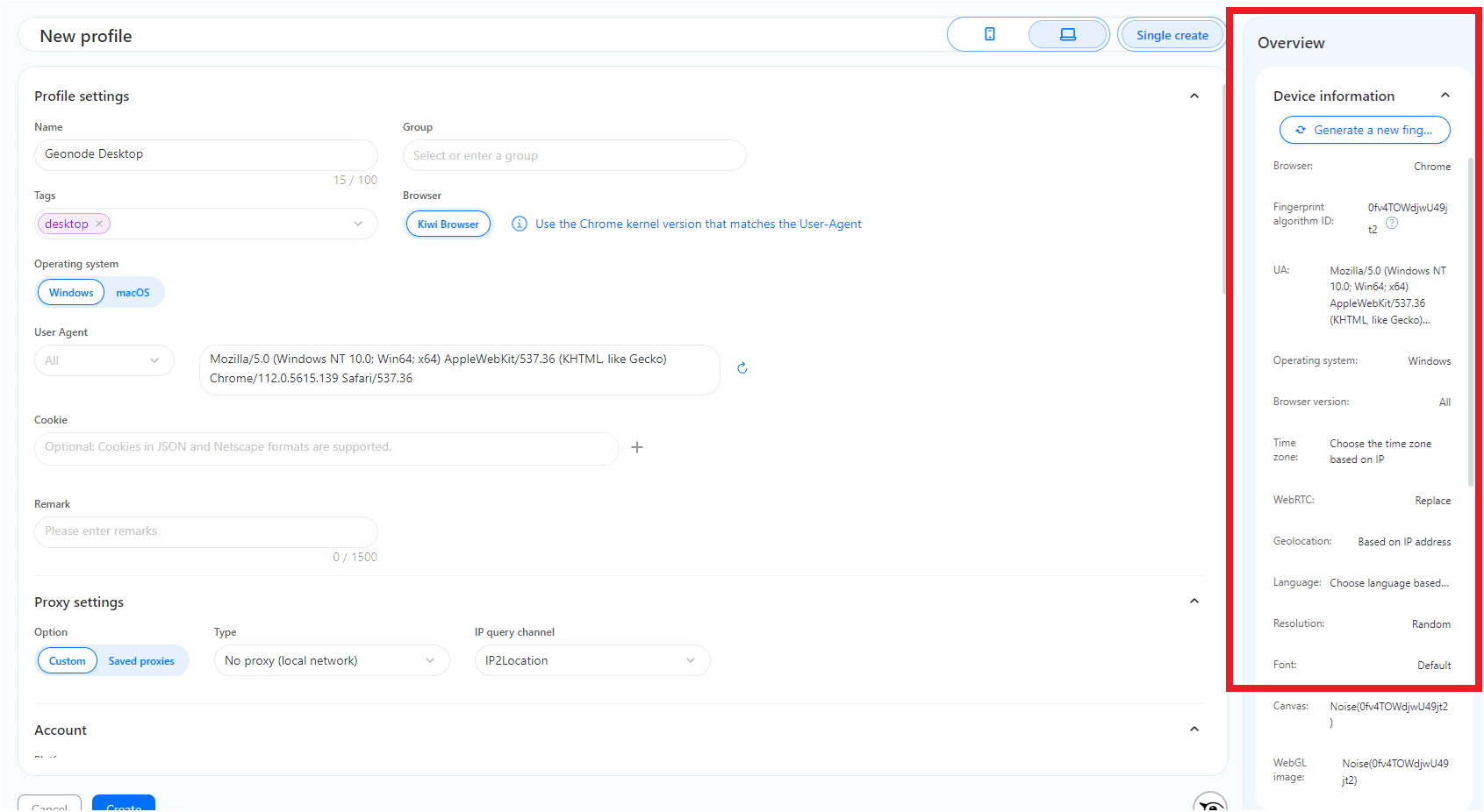 Desktop Device Information