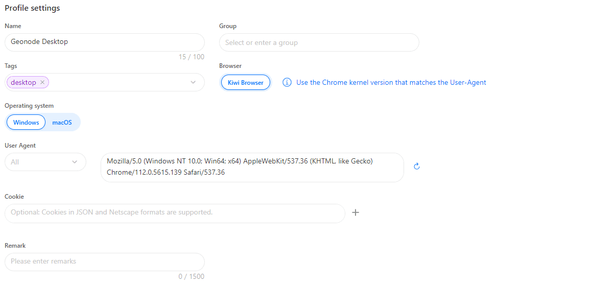 Desktop Profile Form