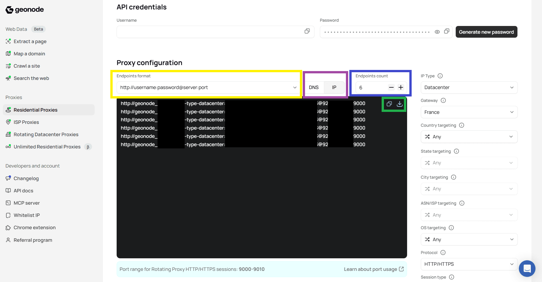 Endpoints generation options and generated endpoints