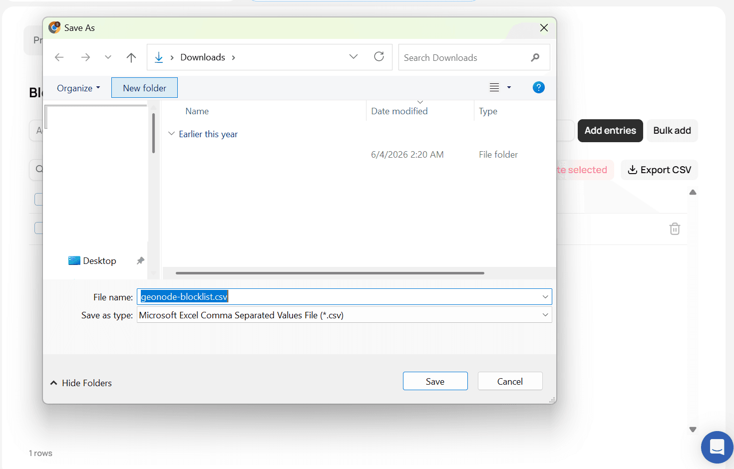 Export Block list CSV