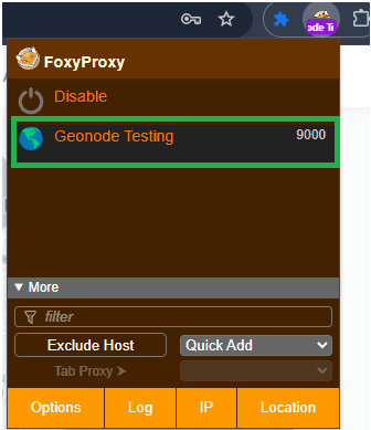 Extension Showing Proxy Added