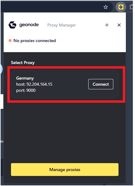 Extension Showing Proxy Added