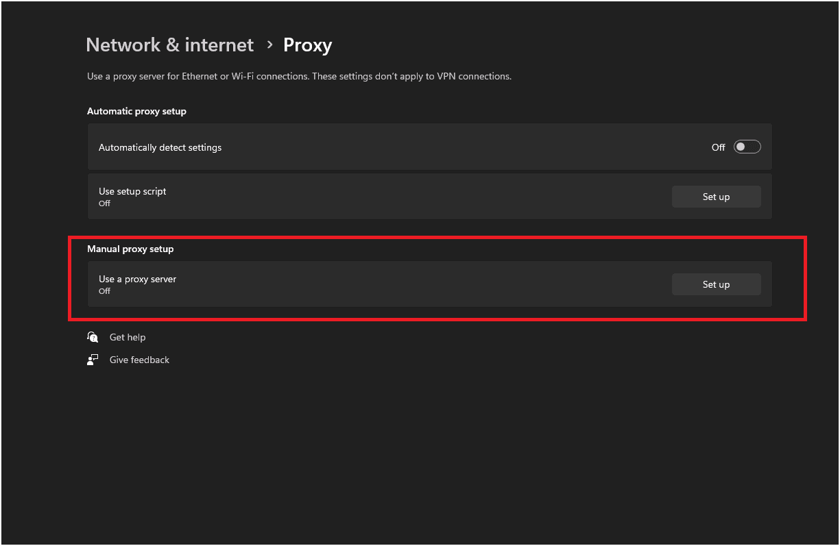 Manual Proxy Setup Manual Proxy Setup