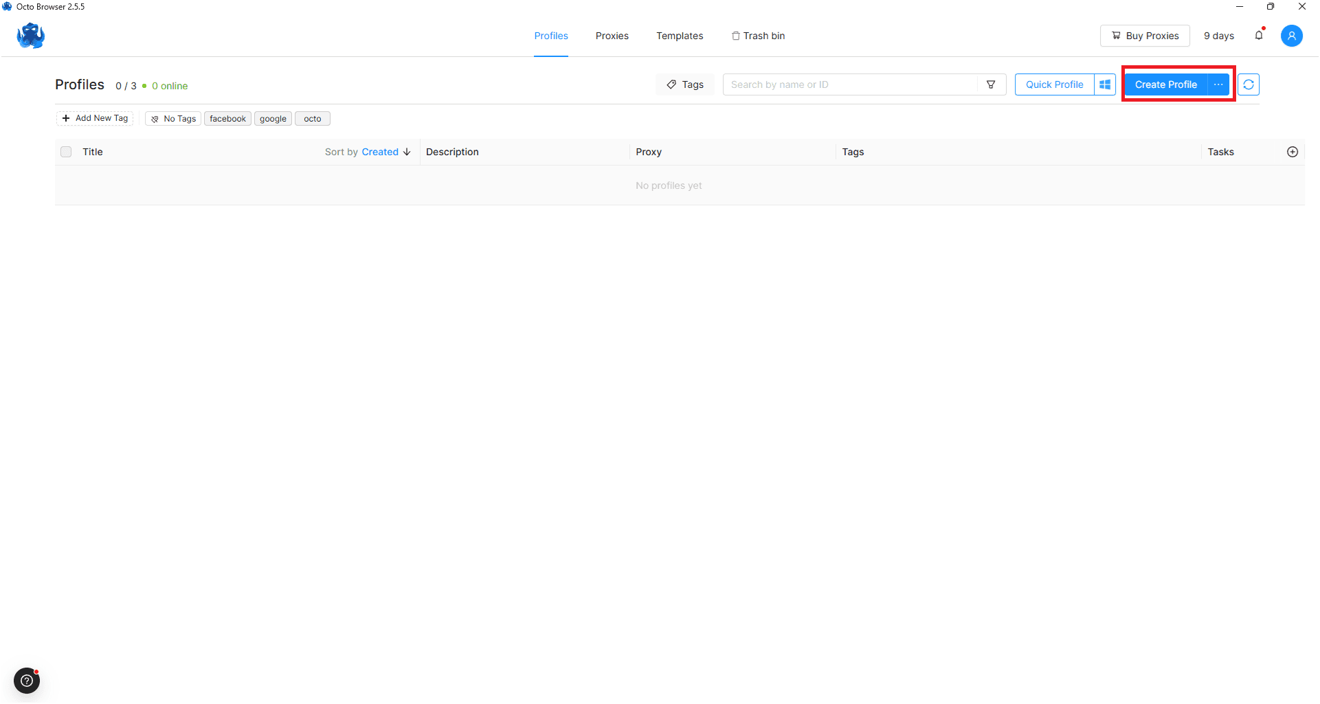 New Profile Button