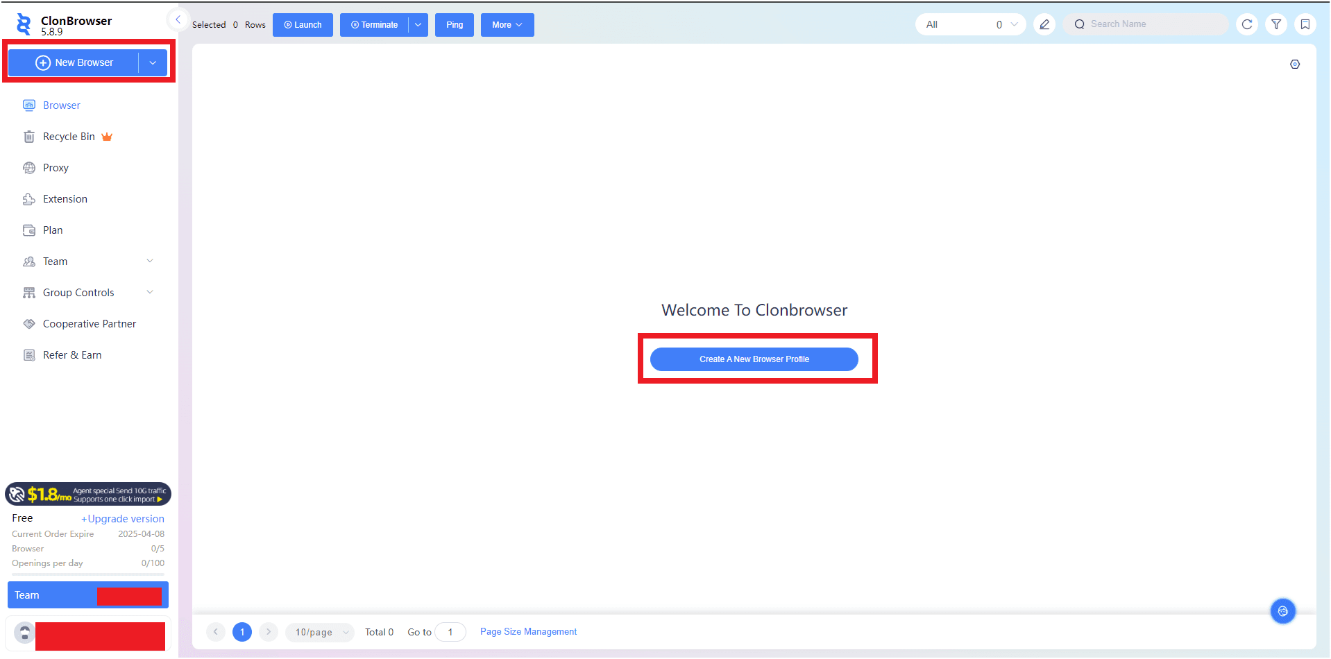 New Profile Button