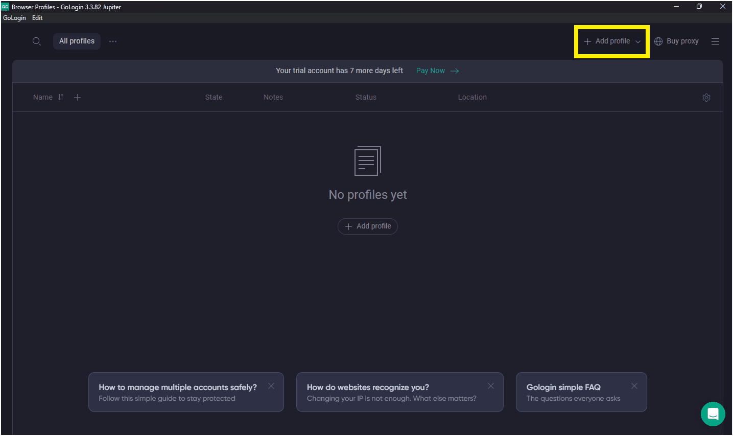 New Profile Button