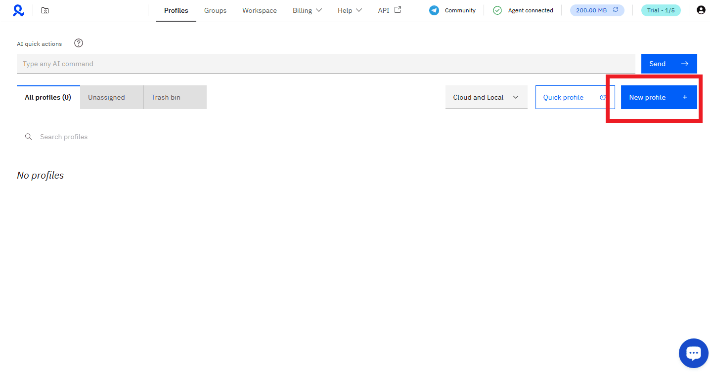 New Profile Button