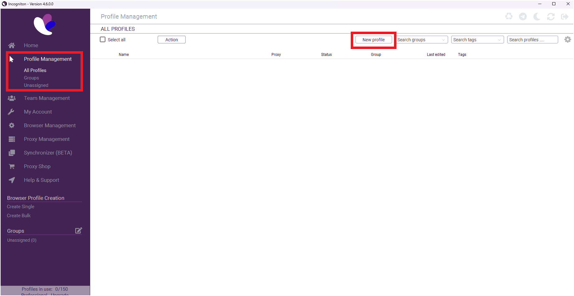 New Profile Button