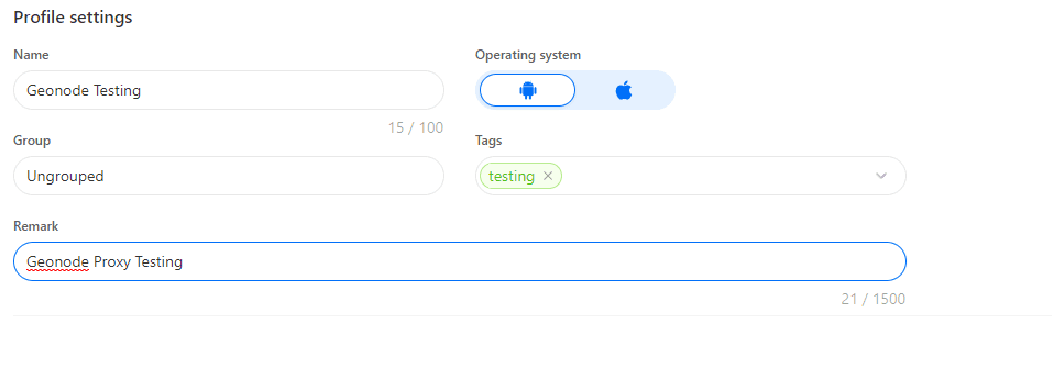 Profile Settings