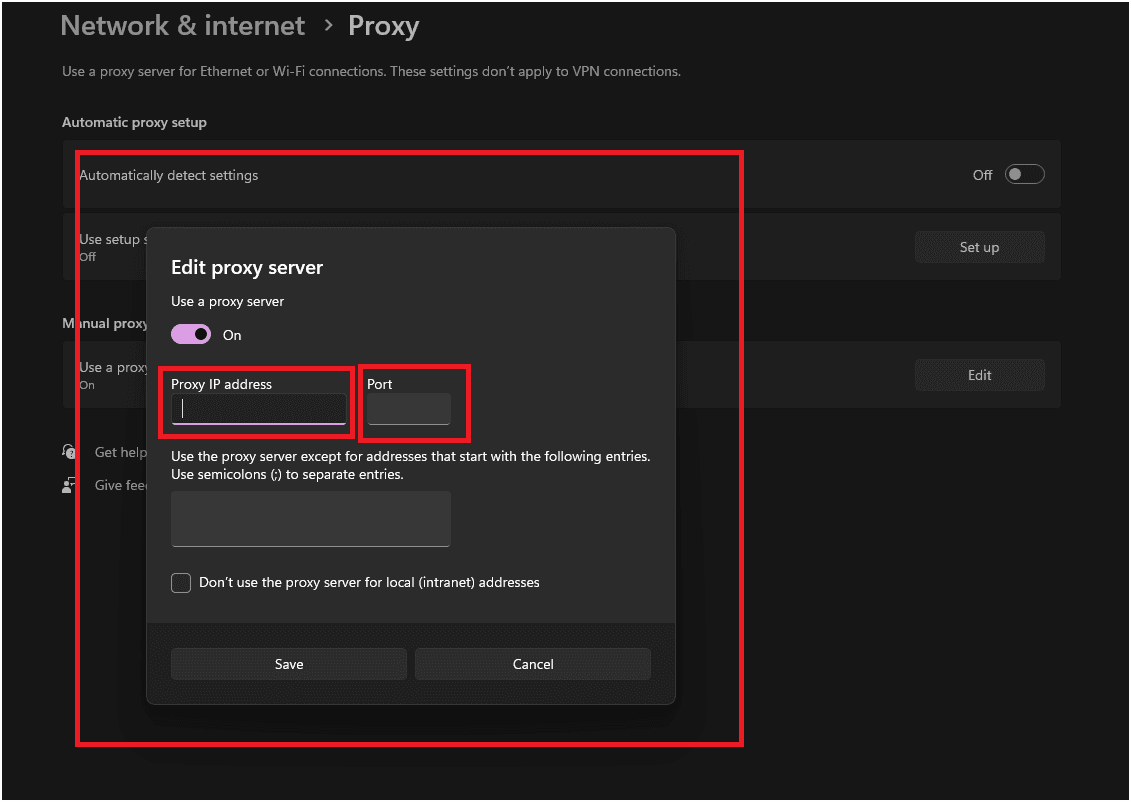 Enter Proxy Details Enter Proxy Details