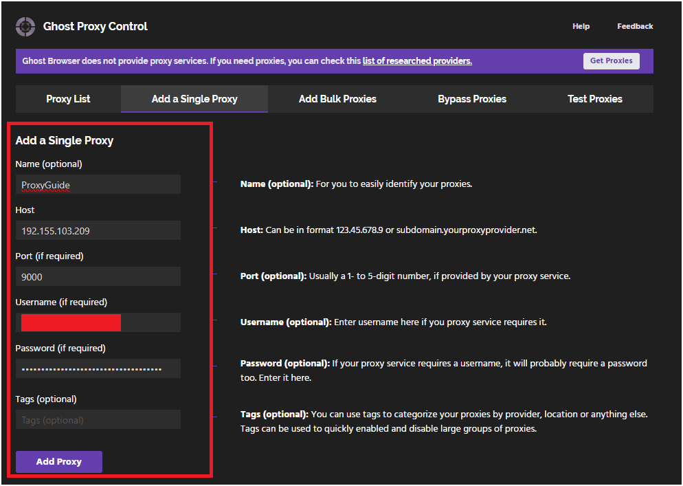 Proxy Detail Fields