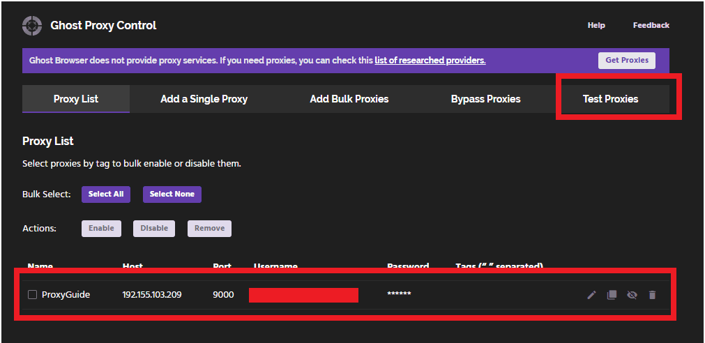 Proxy Management Table