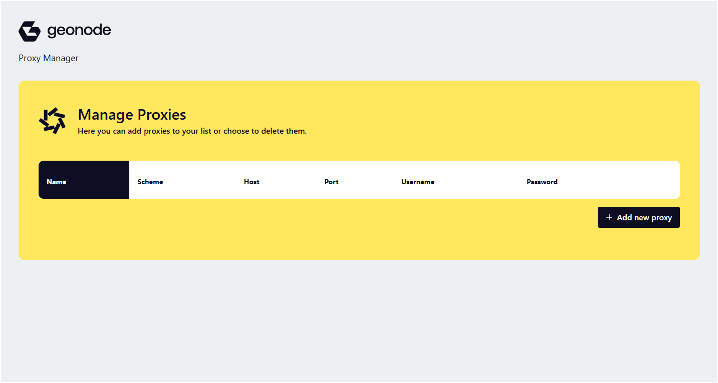 Geonode proxy manager page