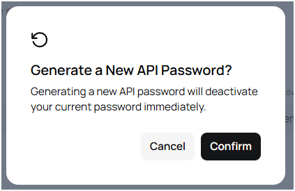 Reset API Password Confirmation