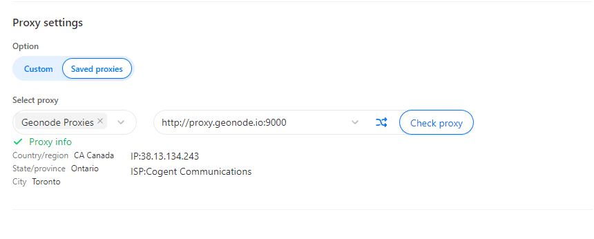 Saved Proxy Selection