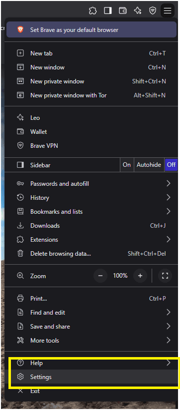 Brave Settings