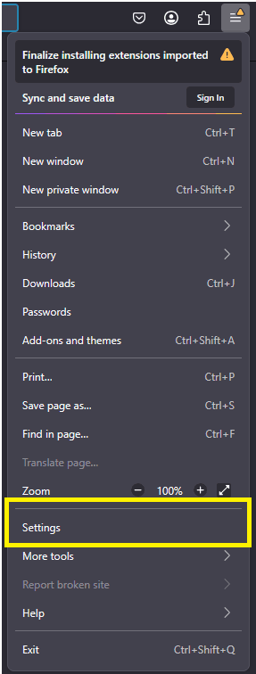 Firefox Settings