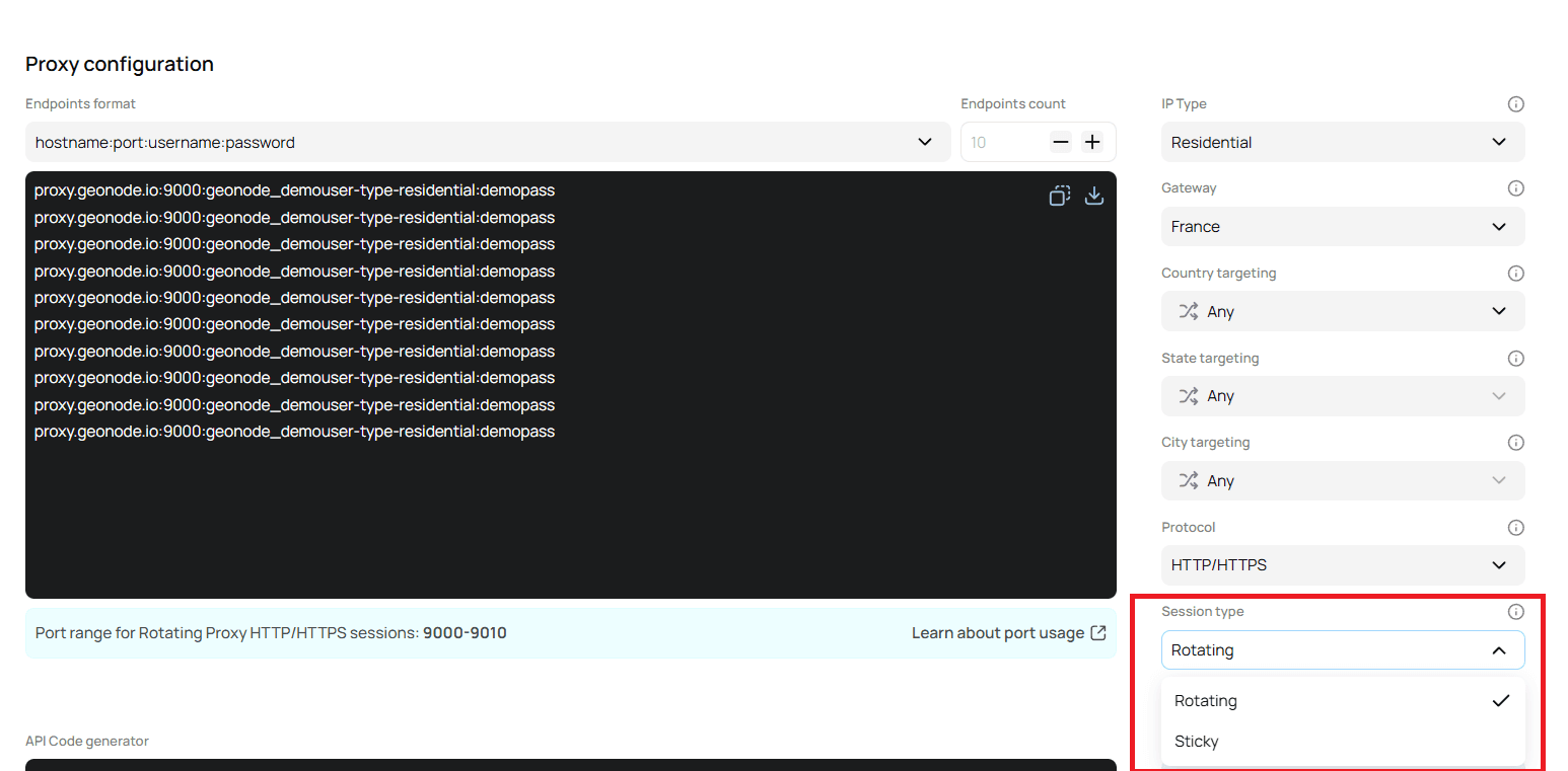Selecting Session Type