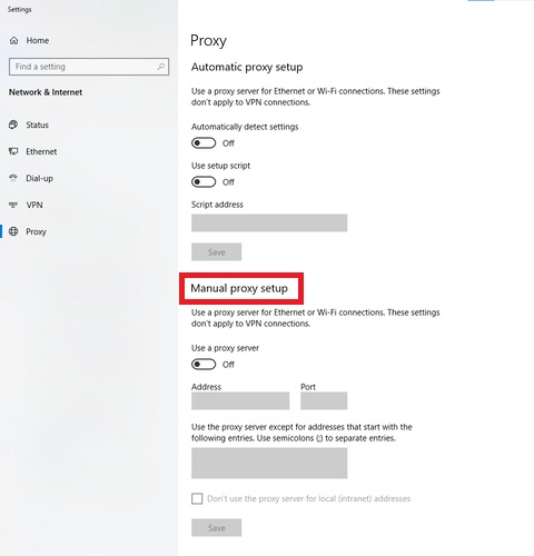 Windows Manual Proxy Setup
