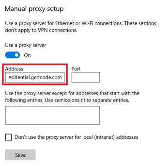 Windows Manual Proxy Setup Address