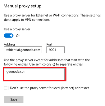Windows Manual Proxy Setup Ignore Addresses