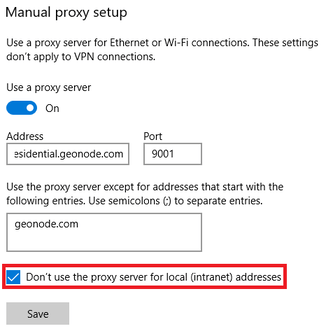 Windows Manual Proxy Setup Ignore Local Checkbox