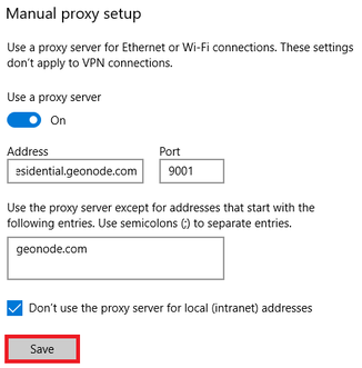 Windows Manual Proxy Setup Save Action