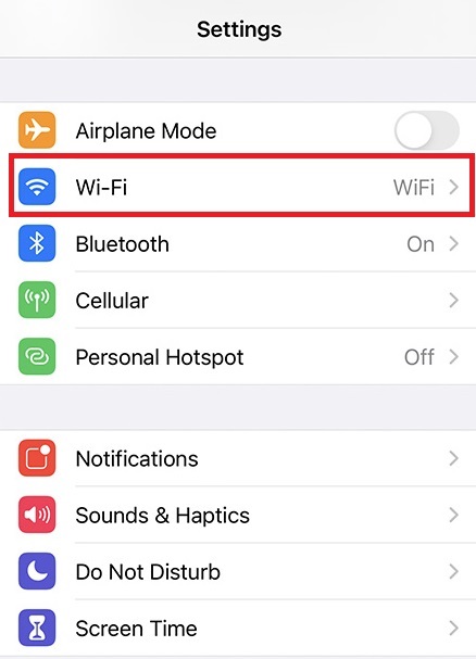 Iphone Settings Wi-Fi Section
