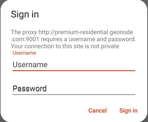 Android Proxy Authentication Pop-up