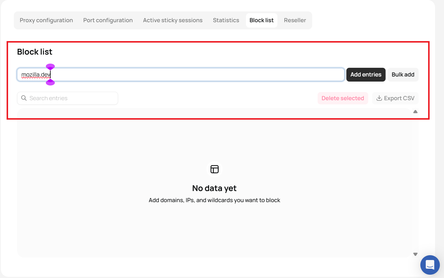 Add a Block list entry