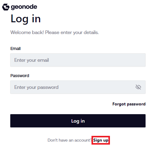 Log In to Geonode Dashboard