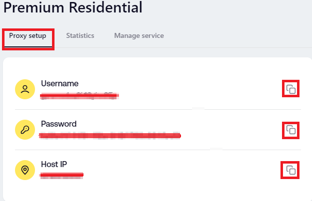 Gather your Proxy Details and Copy