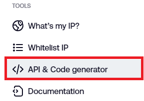 navigate to api and code generator